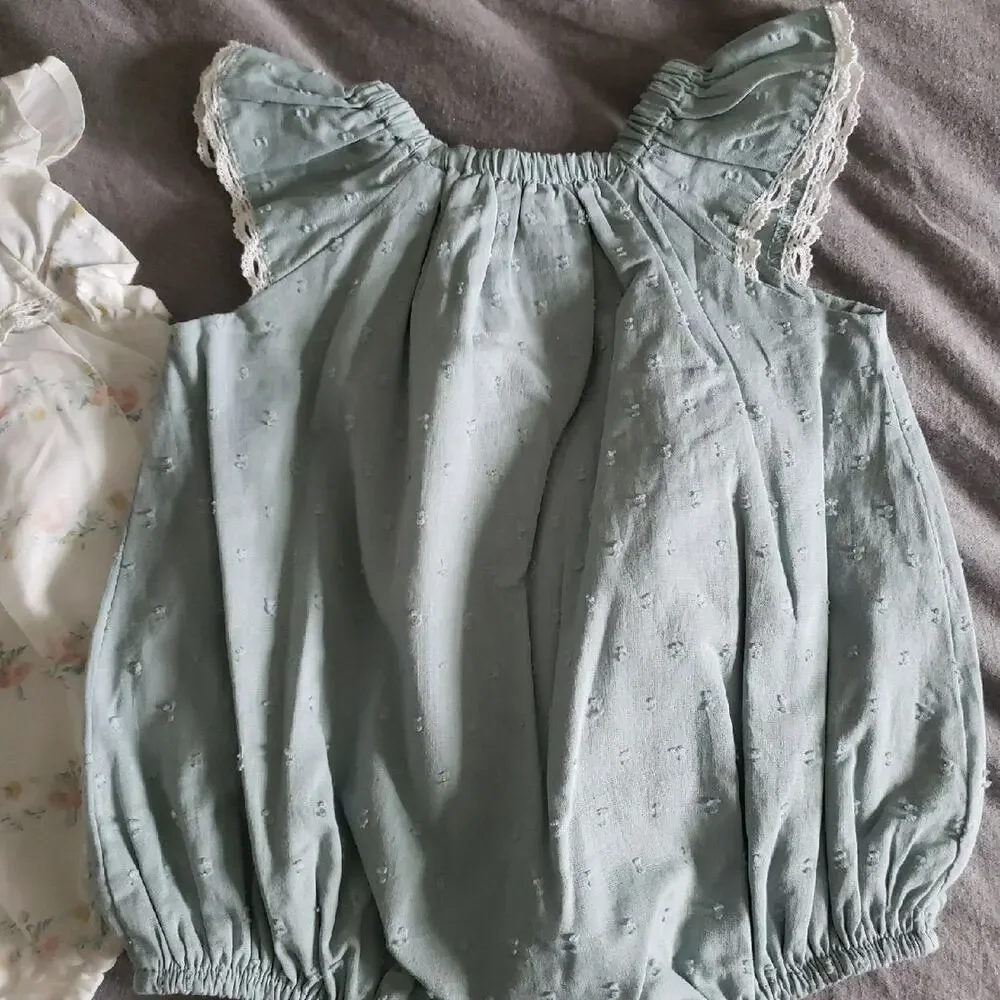 NWT Shabby Chic Baby Girl 3pc Set 3-6 Months Teal Bubble Romper Floral Headband